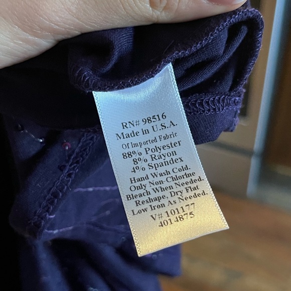 Coldwater Creek Purple Sequin 3/4 Sleeve Top XL - Picture 3 of 5